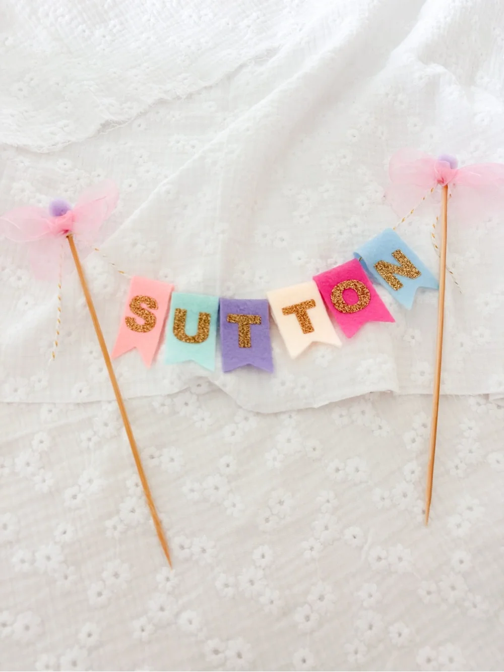 Pink Felt Mini Banner Cake Topper - Pink
